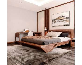 Giường ngủ gỗ óc chó cao cấp chân thuyền GN020
